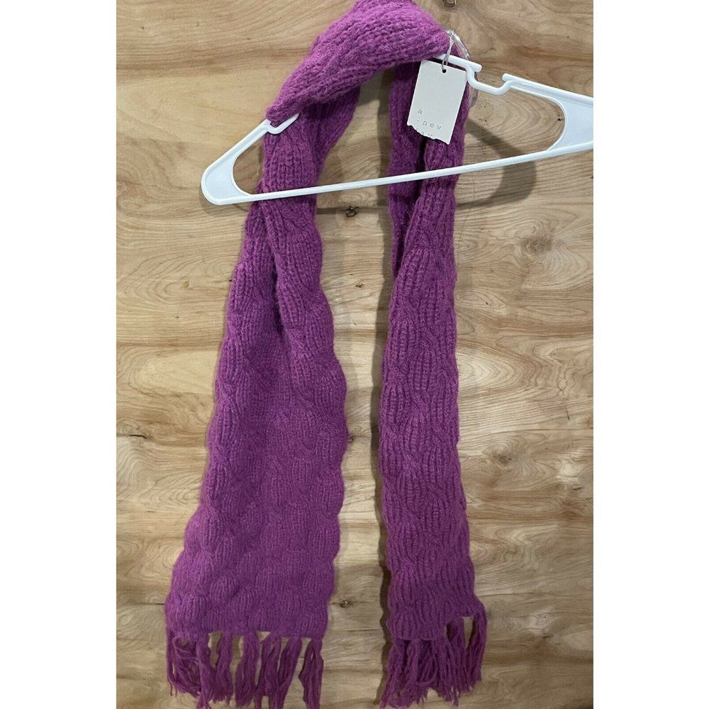 NWT A New Day Womens Purple Fringe Scarf Yarn Knit  10x88”